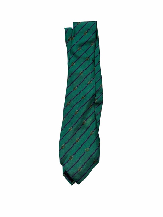 Gucci Other - Gucci Green Tie with Navy Diagonal Stripes and Gold Motifs vintage repurpose
